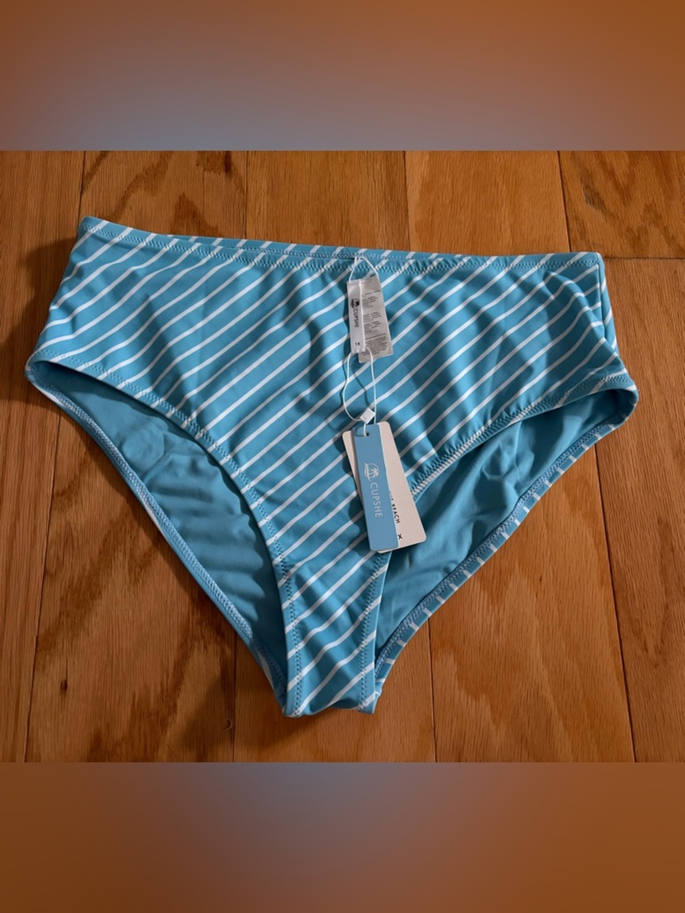 Cupshe Light Blue and White Striped Bikini Bottoms